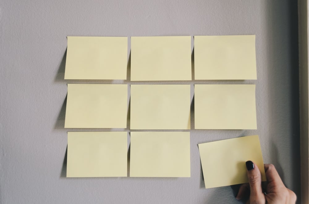 Sticky notes for creating a plan. 